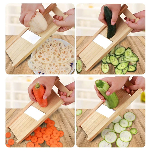 Adjustable Wooden Vegetable Slicer for Potatoes, Tomatoes, Onions, and Cabbage - 0.5-7mm Shredding and Chopping Tool