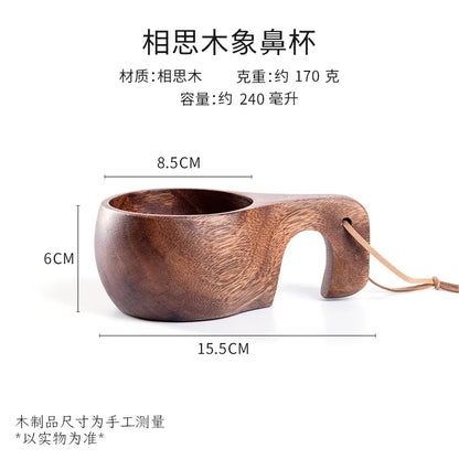 Handcrafted Nordic Wooden Coffee Mug - Natural Rubberwood Beverage Cup for Milk, Coffee, and Tea
