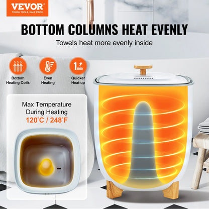 VEVOR 25L Towel Warmer with Dual Heating Modes, Auto Shut Off Timer, Bottom Heating Columns, LED Display - Ideal for Towels, Bathrobes, Blankets, and Pajamas in Bathroom and Spa Settings