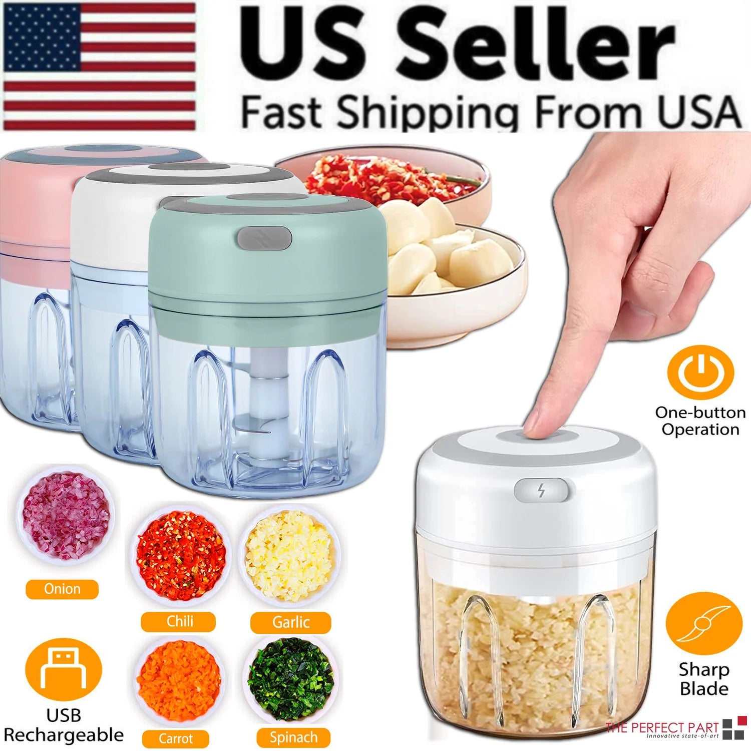 Electric 300ML Garlic Press and Chopper for Vegetables, Fruits, and Meat Mincing