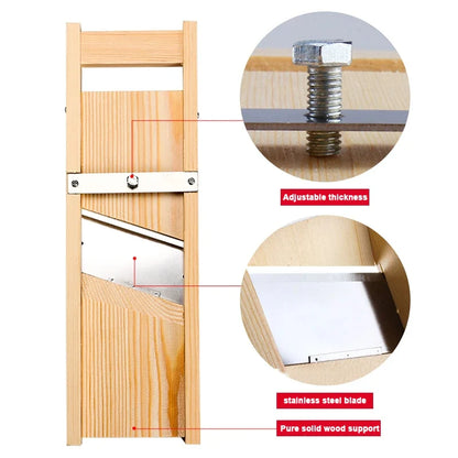 Adjustable Wooden Vegetable Slicer for Potatoes, Tomatoes, Onions, and Cabbage - 0.5-7mm Shredding and Chopping Tool