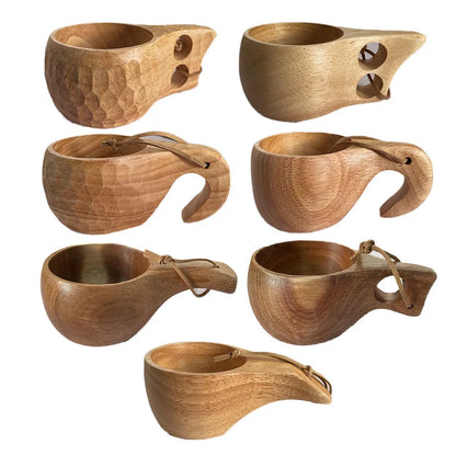 Handcrafted Nordic Wooden Coffee Mug - Natural Rubberwood Beverage Cup for Milk, Coffee, and Tea