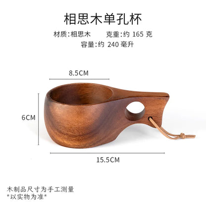 Handcrafted Nordic Wooden Coffee Mug - Natural Rubberwood Beverage Cup for Milk, Coffee, and Tea