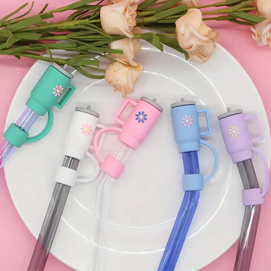 Silicone Drinking Straw Protective Caps with Cute Designs, Available in Sets of 1, 2, 3, 4, or 6 Pieces