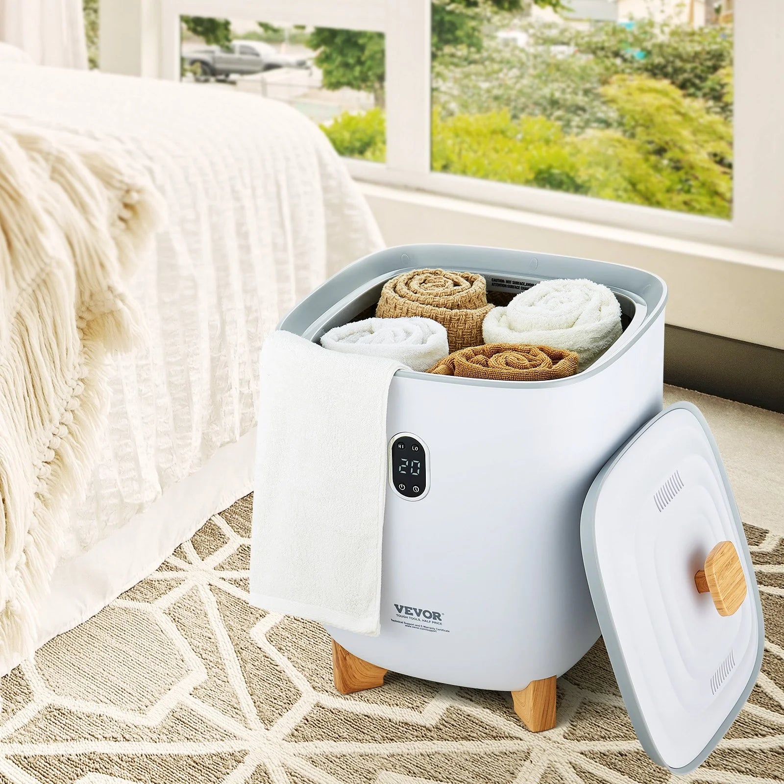 VEVOR 25L Towel Warmer with Dual Heating Modes, Auto Shut Off Timer, Bottom Heating Columns, LED Display - Ideal for Towels, Bathrobes, Blankets, and Pajamas in Bathroom and Spa Settings
