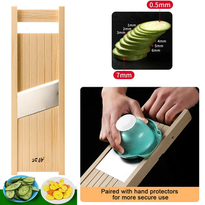 Adjustable Wooden Vegetable Slicer for Potatoes, Tomatoes, Onions, and Cabbage - 0.5-7mm Shredding and Chopping Tool