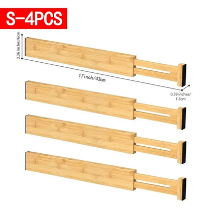 Adjustable Bamboo Kitchen Drawer Dividers and Expandable Utensil Organizer (17-22 inches) - 4 Pack for Kitchen, Closet, and Dresser Storage