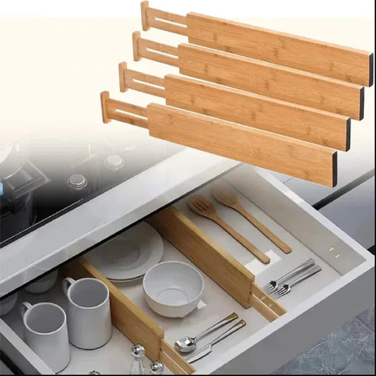 Adjustable Bamboo Kitchen Drawer Dividers and Expandable Utensil Organizer (17-22 inches) - 4 Pack for Kitchen, Closet, and Dresser Storage